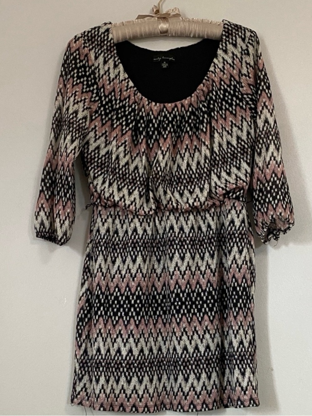 City Triangles Pink Black Cream Chevron Scoop Neck Dress
